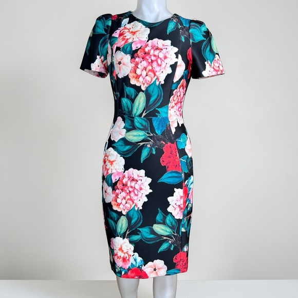 Calvin Klein Women Black Floral Sheath Dress Size 4 Knee Length - Picture 2 of 14